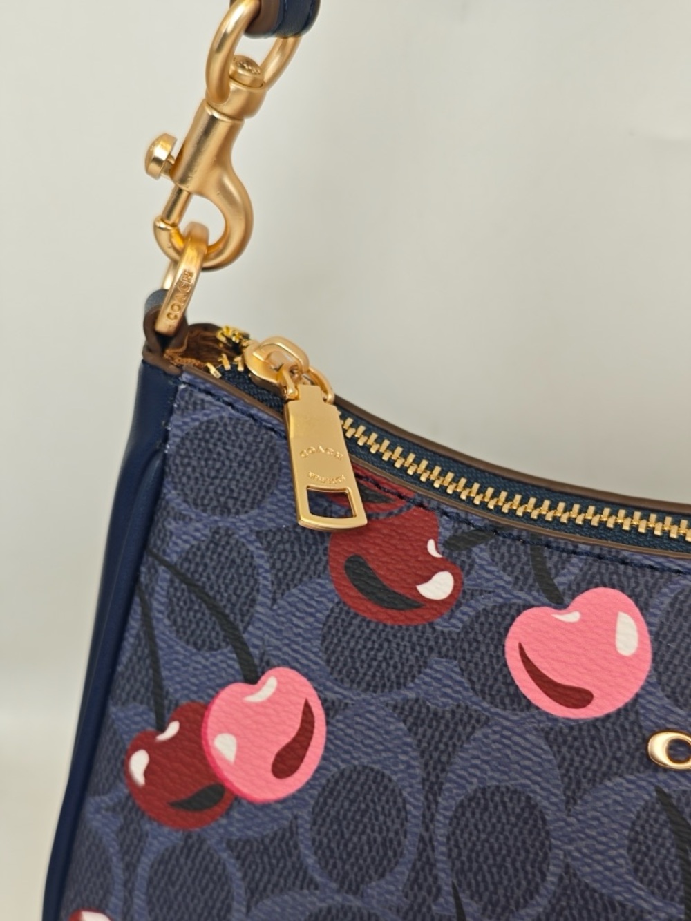 Coach Navy Cherry Print Shoulder Bag with Pink & Red Accents - Picture 11 of 12